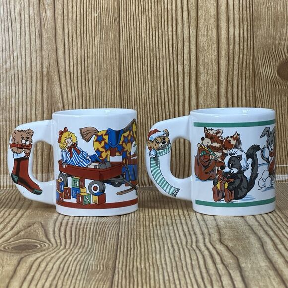 Vintage Alco Fancy Handle Teddy Bear Ceramic Christmas Mug in Box Set Of 2 - Picture 4 of 8